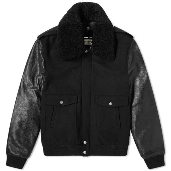 Saint Laurent Paris 19FW Leather Sleeve Aviator Wool Jacket Sz44 Size US S / EU 44-46 / 1 - 11 Thumbnail