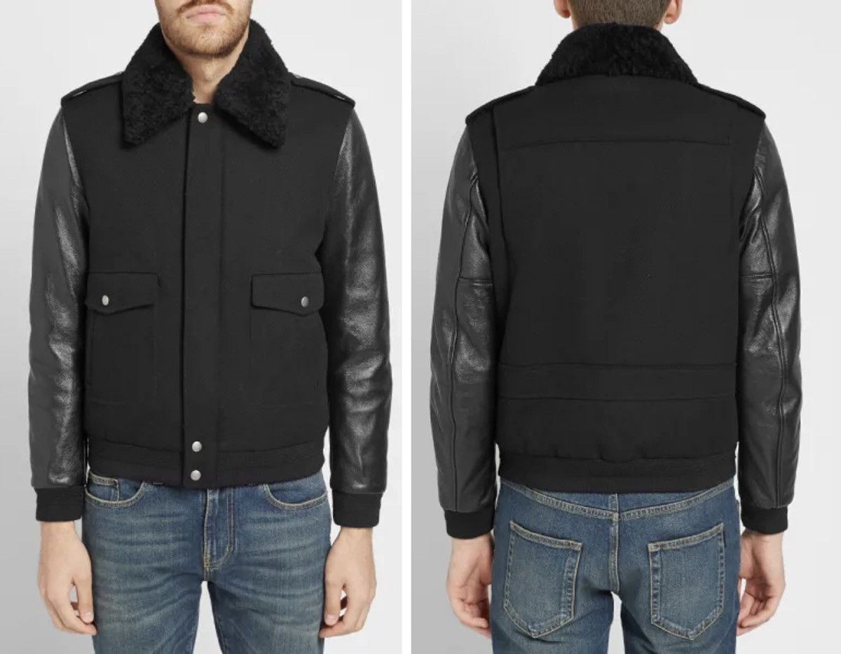 Saint Laurent Paris 19FW Leather Sleeve Aviator Wool Jacket Sz44 Size US S / EU 44-46 / 1 - 14 Thumbnail