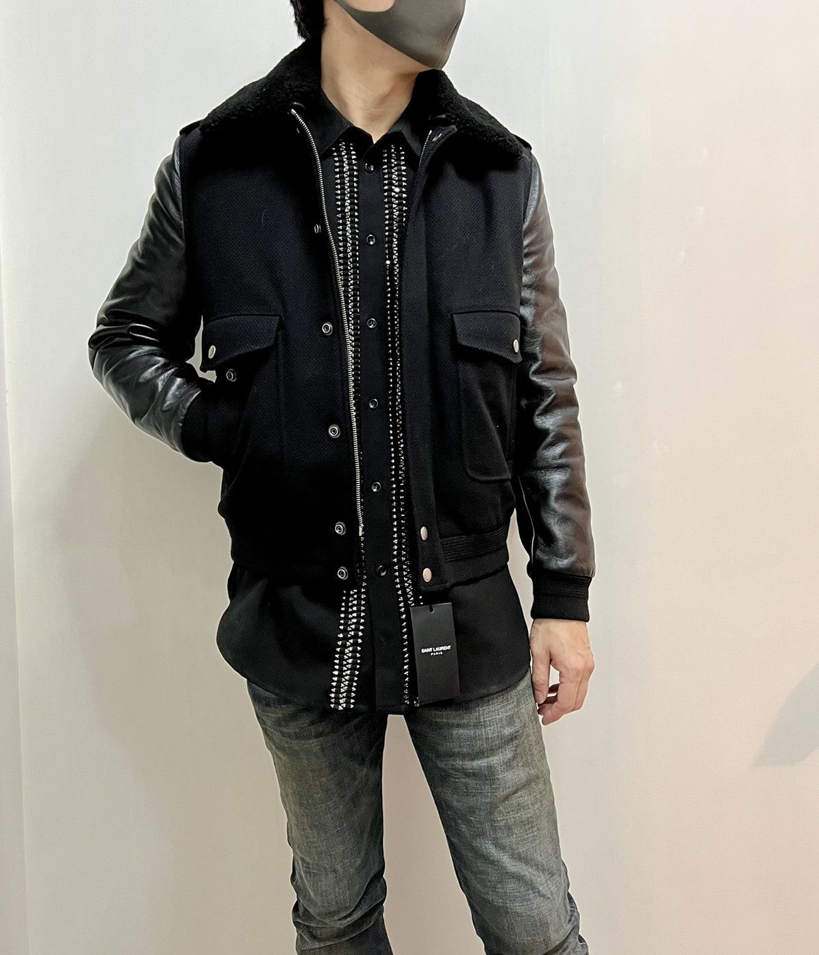 Saint Laurent Paris 19FW Leather Sleeve Aviator Wool Jacket Sz44 Size US S / EU 44-46 / 1 - 10 Thumbnail