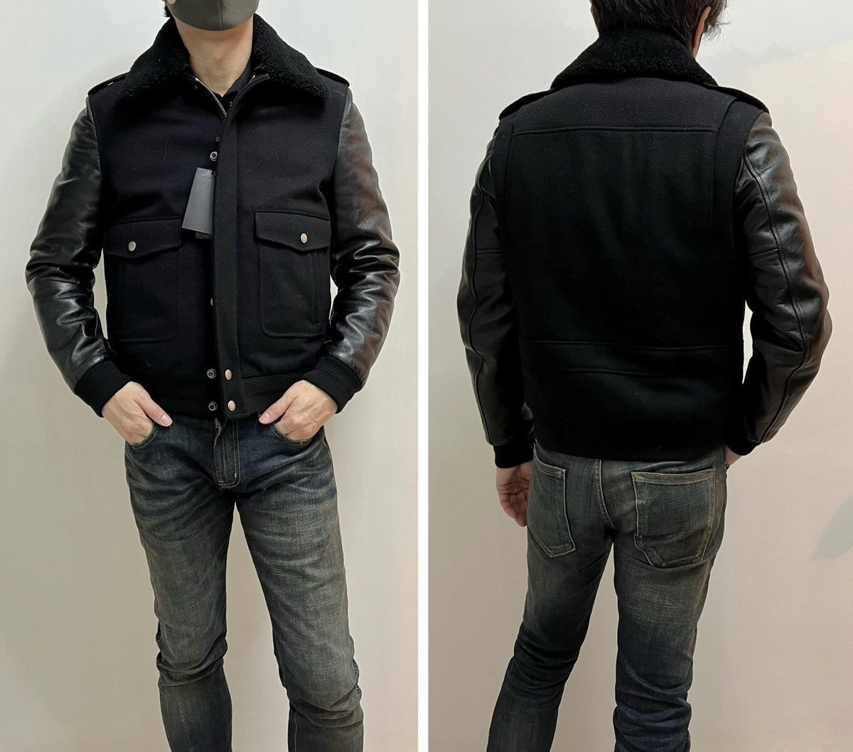 Saint Laurent Paris 19FW Leather Sleeve Aviator Wool Jacket Sz44 Size US S / EU 44-46 / 1 - 9 Thumbnail