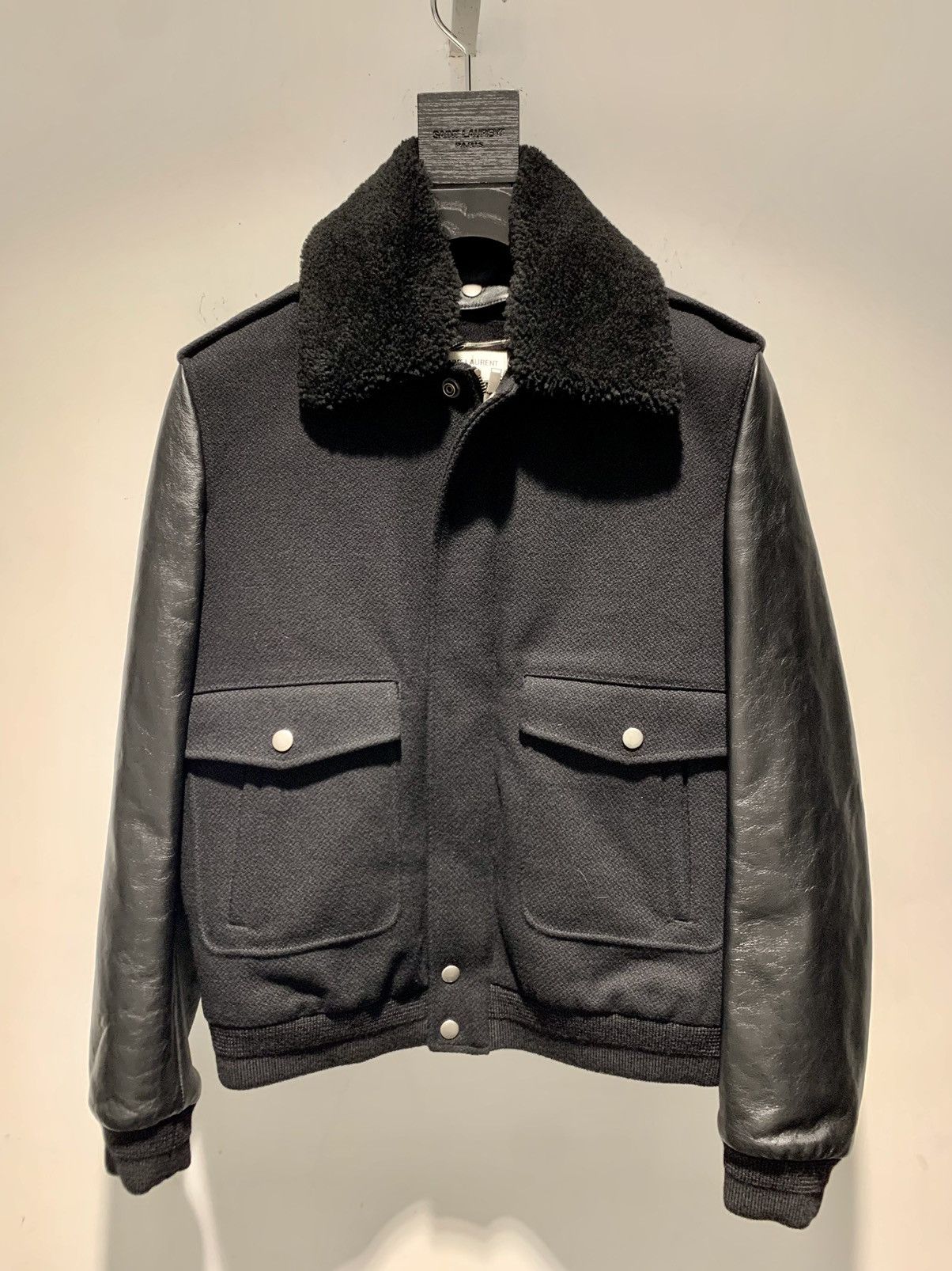 Saint Laurent Paris 19FW Leather Sleeve Aviator Wool Jacket Sz44 Size US S / EU 44-46 / 1 - 1 Thumbnail