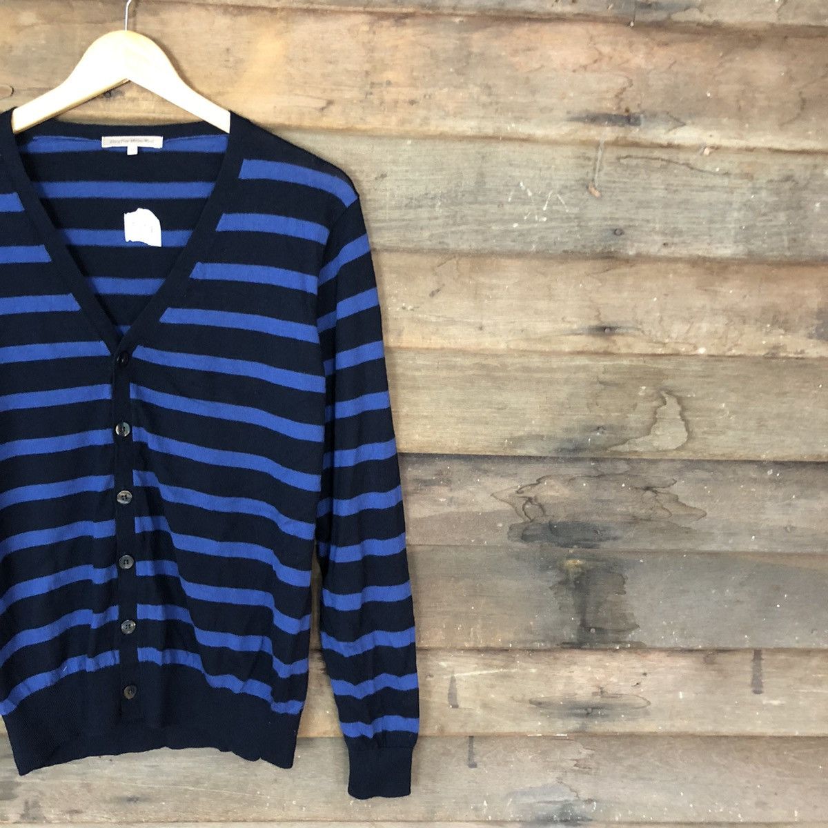 Homespun Knitwear Extra Fine Marine Wool Blue Stripe Knitwear cardigan#395B Size US M / EU 48-50 / 2 - 5 Thumbnail