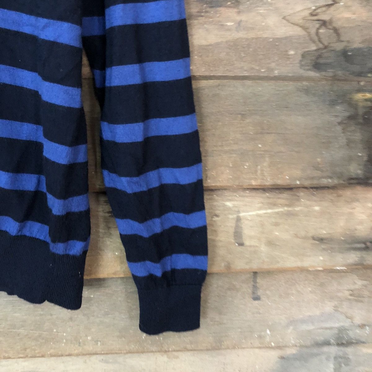 Homespun Knitwear Extra Fine Marine Wool Blue Stripe Knitwear cardigan#395B Size US M / EU 48-50 / 2 - 4 Thumbnail