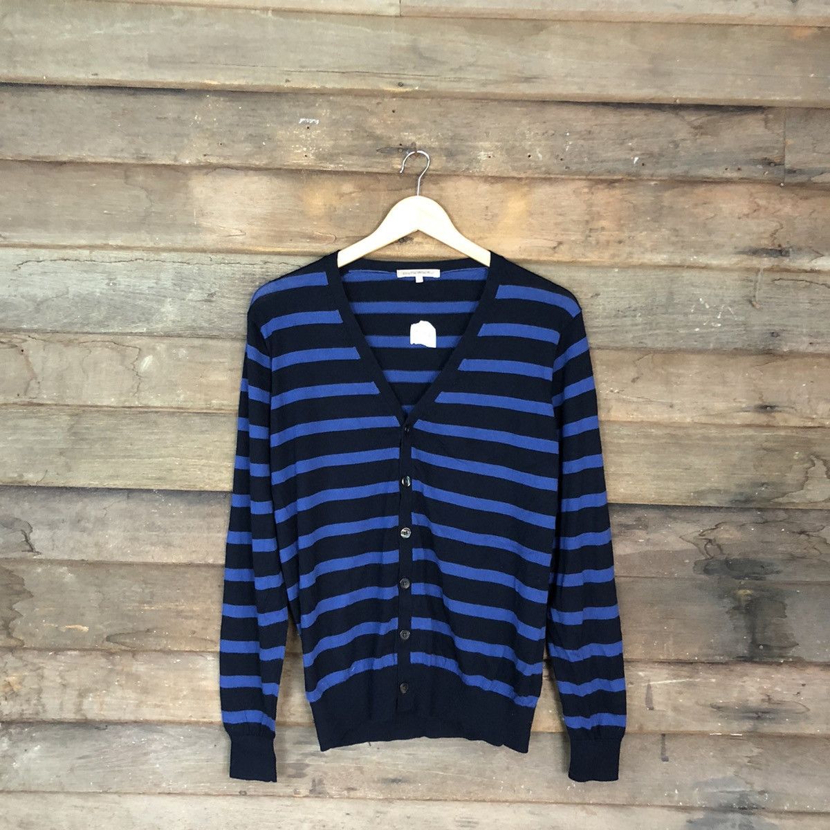 Homespun Knitwear Extra Fine Marine Wool Blue Stripe Knitwear cardigan#395B Size US M / EU 48-50 / 2 - 1 Thumbnail