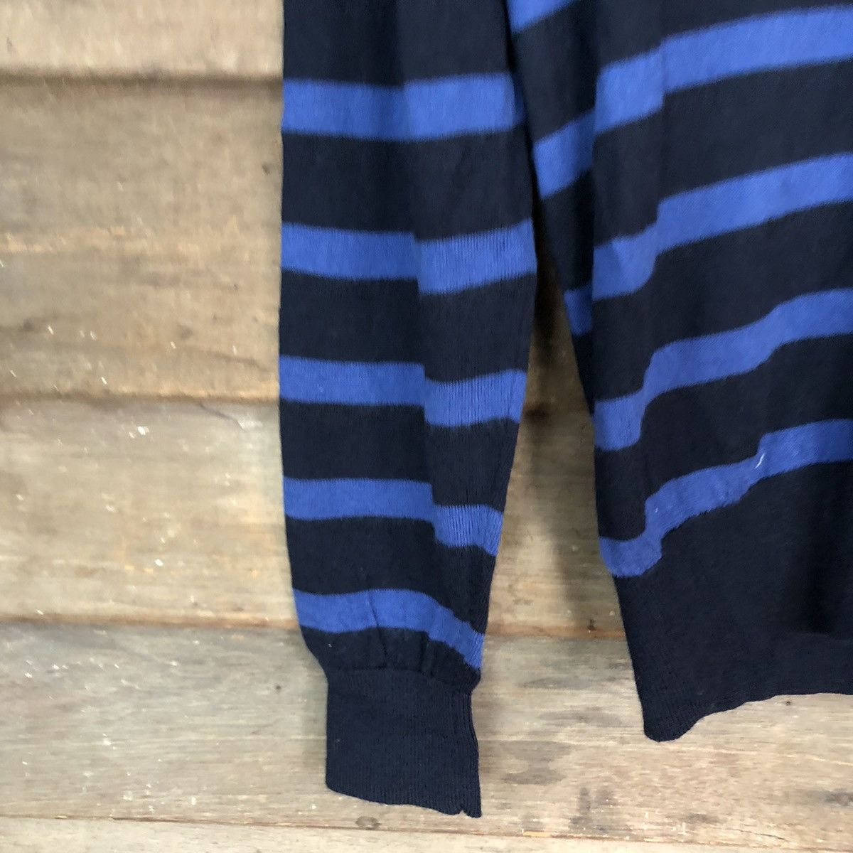 Homespun Knitwear Extra Fine Marine Wool Blue Stripe Knitwear cardigan#395B Size US M / EU 48-50 / 2 - 6 Thumbnail