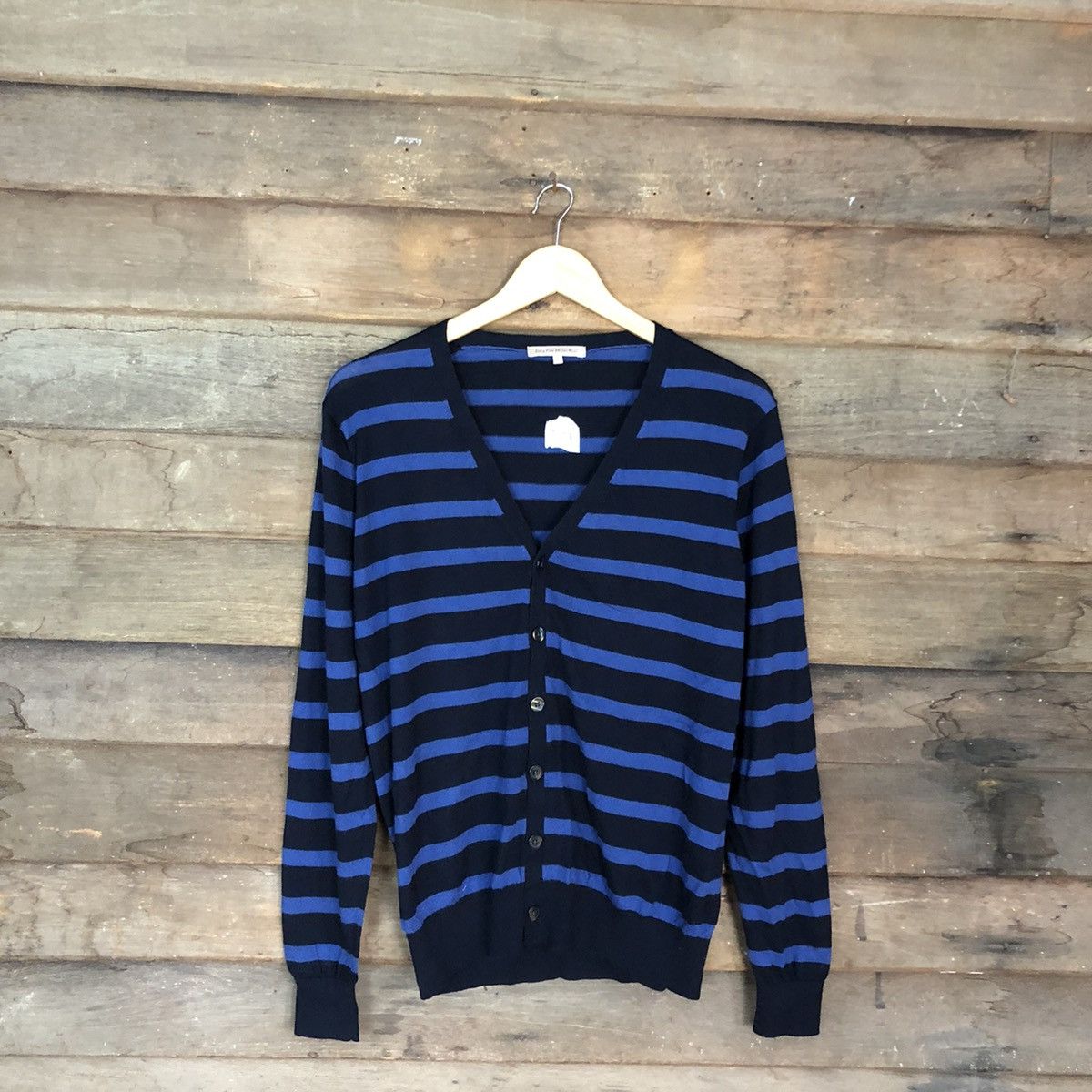 Homespun Knitwear Extra Fine Marine Wool Blue Stripe Knitwear cardigan#395B Size US M / EU 48-50 / 2 - 3 Thumbnail