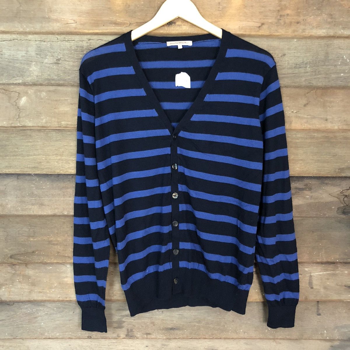 Homespun Knitwear Extra Fine Marine Wool Blue Stripe Knitwear cardigan#395B Size US M / EU 48-50 / 2 - 8 Thumbnail