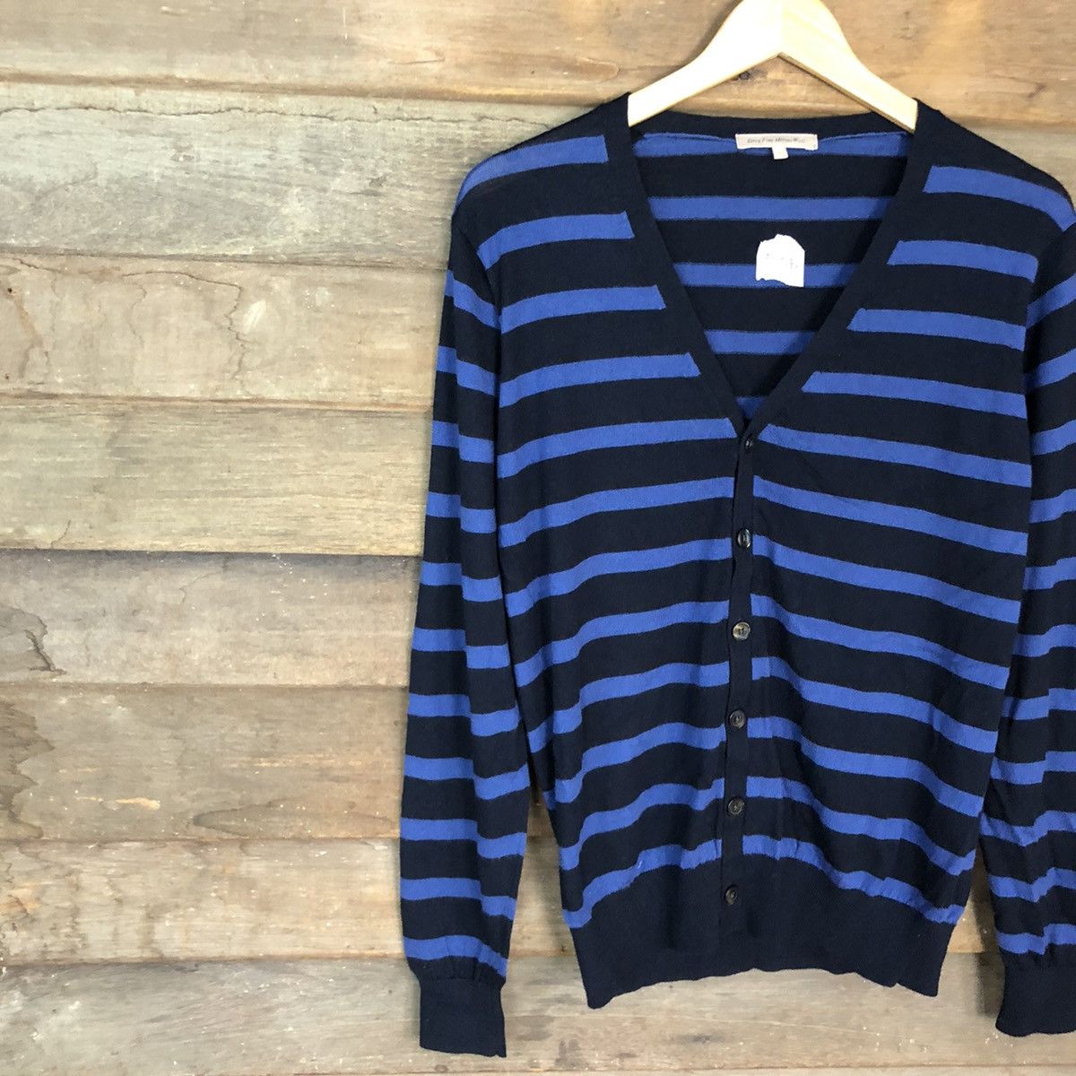Homespun Knitwear Extra Fine Marine Wool Blue Stripe Knitwear cardigan#395B Size US M / EU 48-50 / 2 - 7 Thumbnail