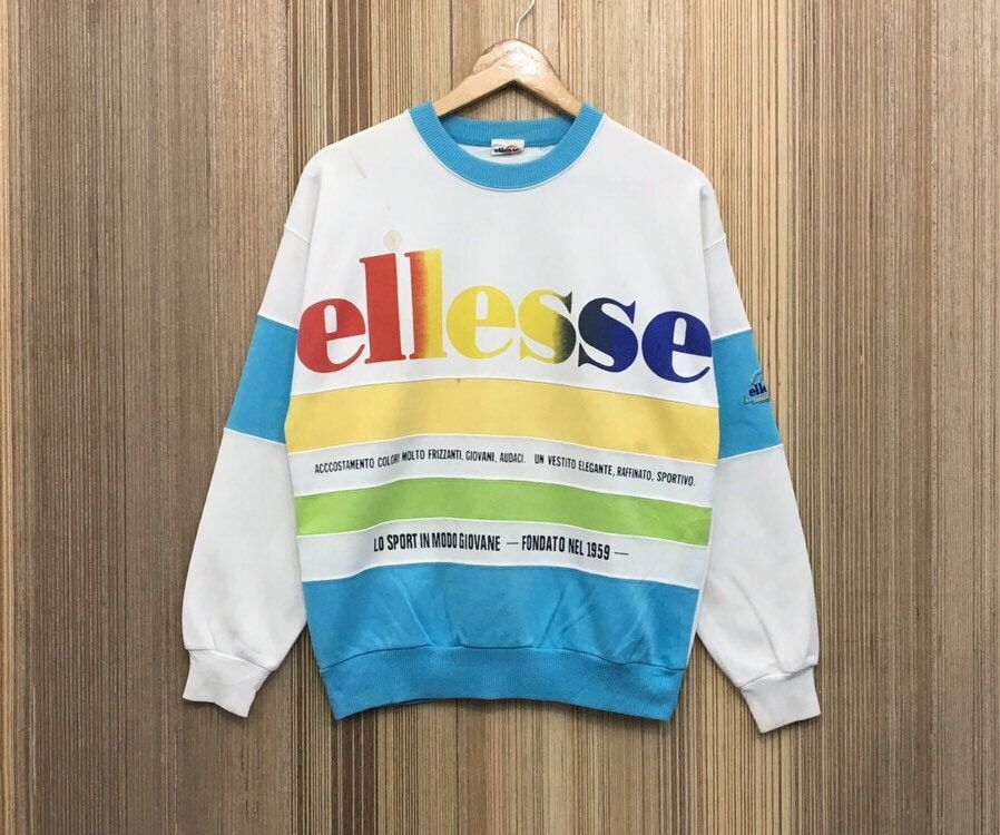 image of Ellesse Multicolour Crewneck Sweatshirt Big Logo in White, Men's (Size Small)