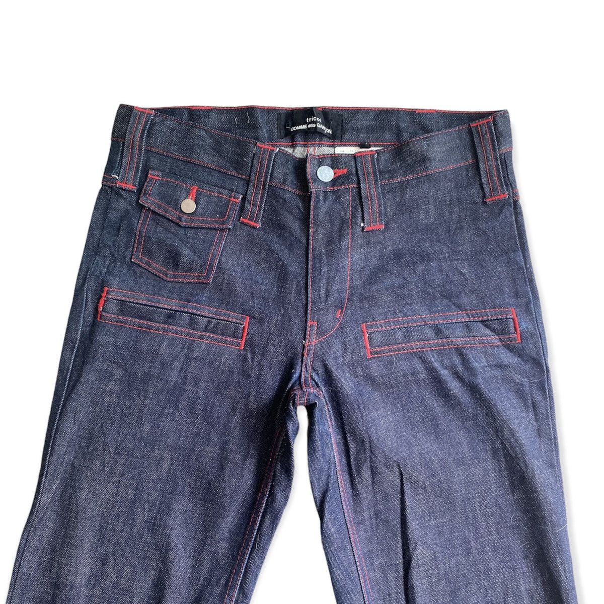 Comme des Garcons Raw Denim Red Stitched Bootcut Jeans Size US 31 - 2 Thumbnail