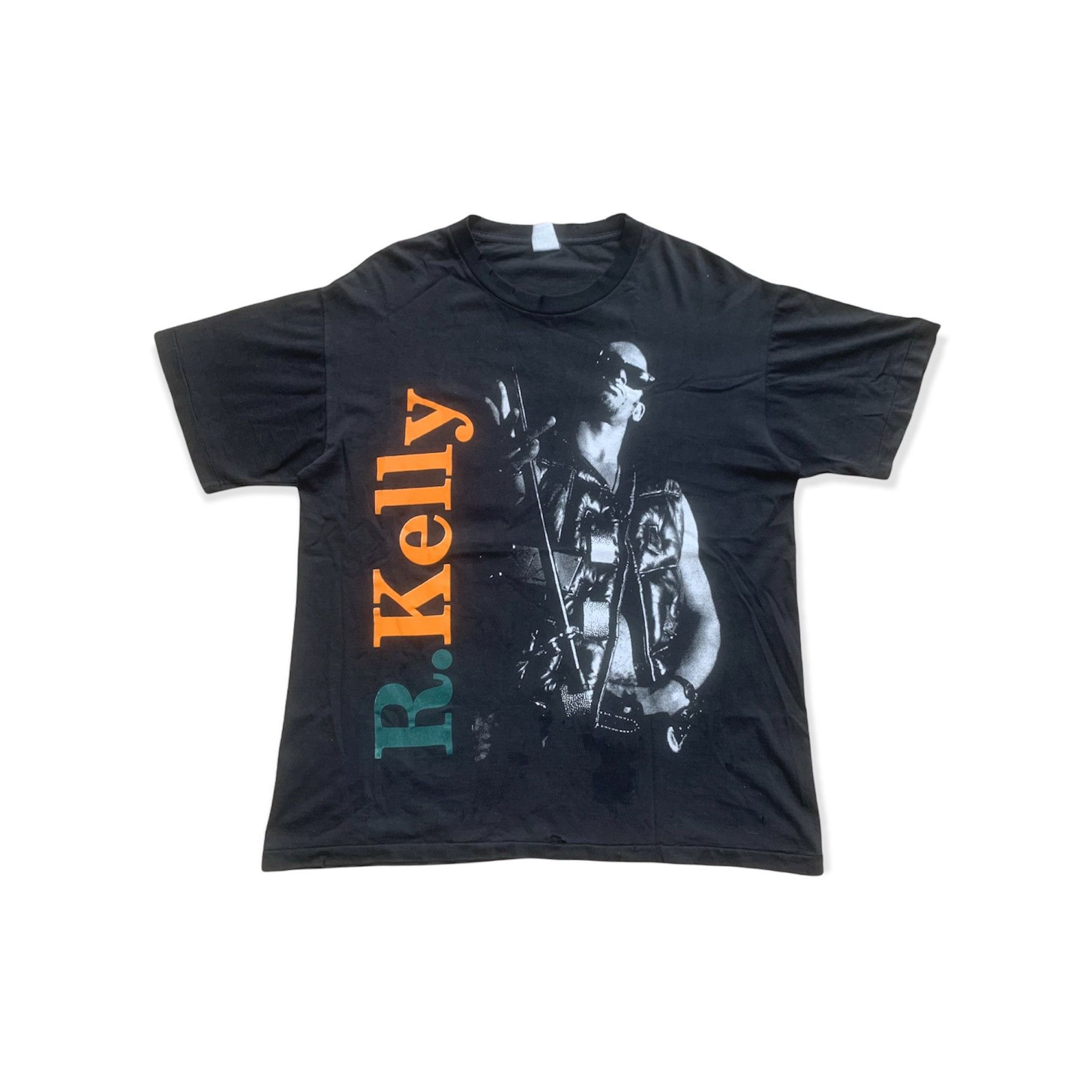 image of 90's R Kelly 12 Play Rap Tees Distressed in Black, Men's (Size XL)