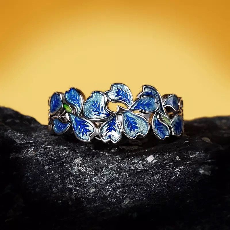 Jewelry × Vintage Flower Plated Elegant Blue Petal Ring Size ONE SIZE - 3 Thumbnail