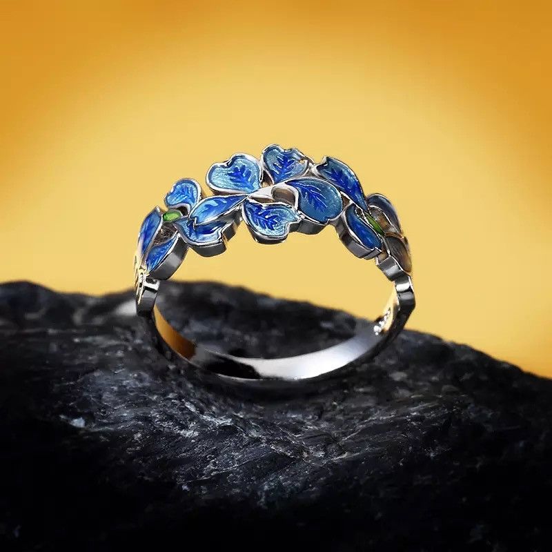 Jewelry × Vintage Flower Plated Elegant Blue Petal Ring Size ONE SIZE - 4 Thumbnail