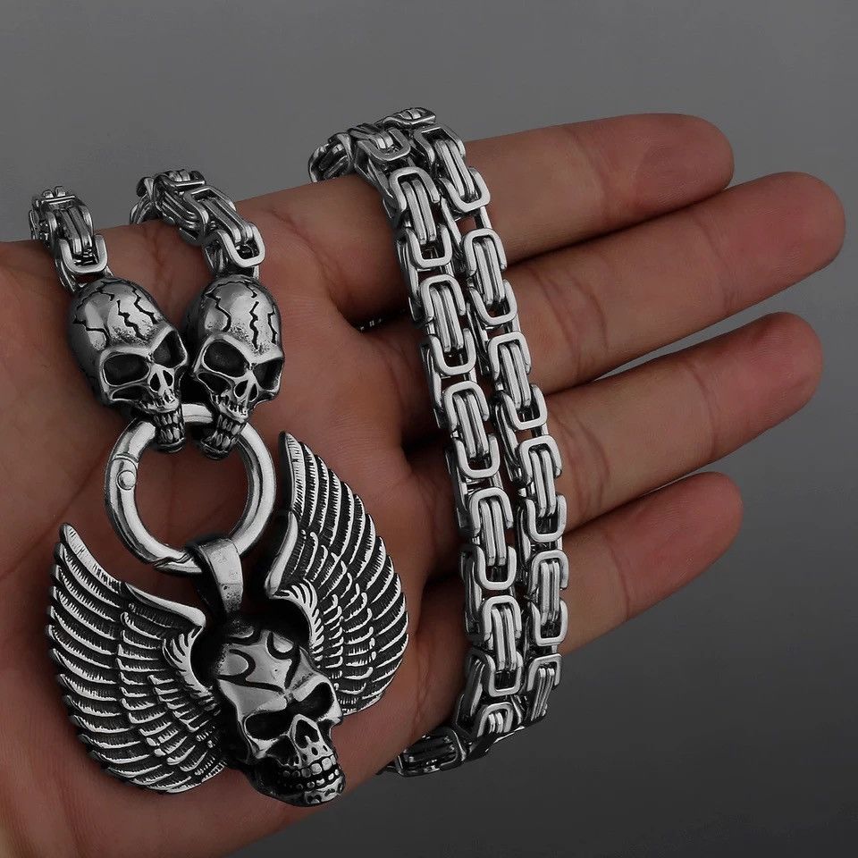 Jewelry Angel Wings Skull Ghost Head Pendant Necklace Size ONE SIZE - 1 Thumbnail