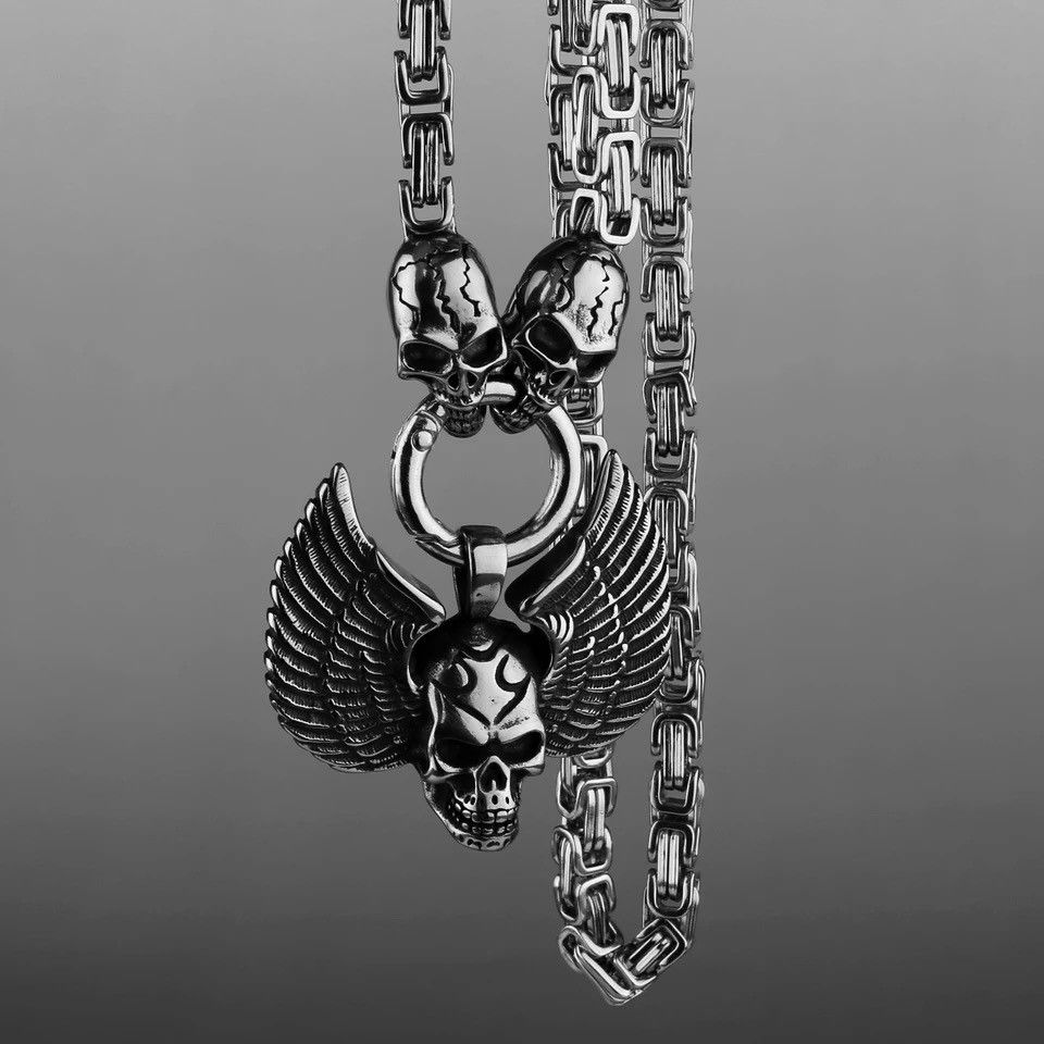 Jewelry Angel Wings Skull Ghost Head Pendant Necklace Size ONE SIZE - 2 Thumbnail