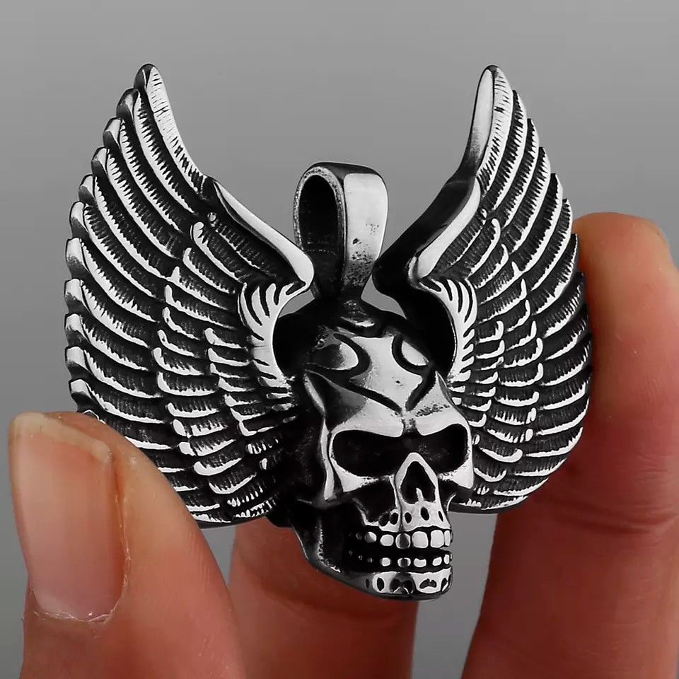 Jewelry Angel Wings Skull Ghost Head Pendant Necklace Size ONE SIZE - 4 Thumbnail