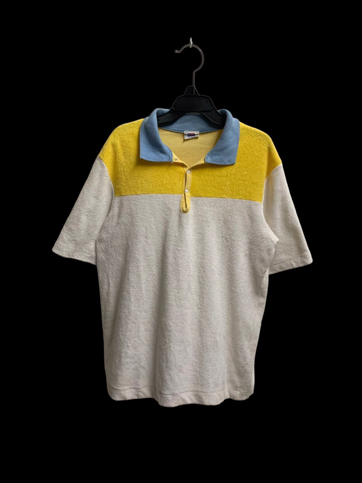 image of Vintage Playbrook Fleece Polos Shirts in White Yellow Blue, Men's (Size Small)