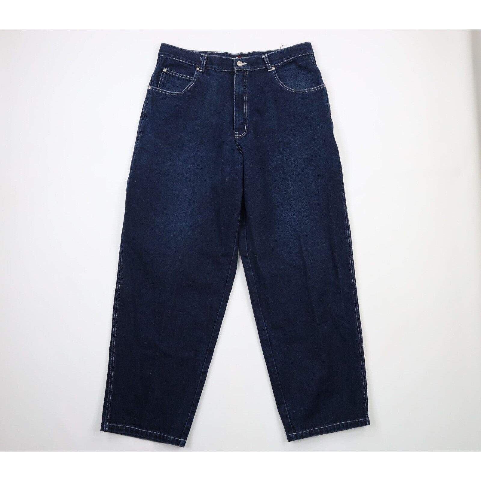 Image of Vintage 90's Streetwear Distressed Baggy Loose Wide Leg Jeans in Blue, Men's (Size 38)