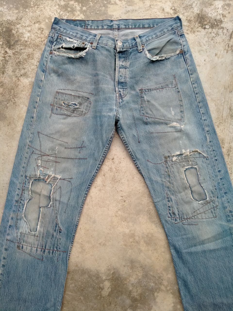 Levi's Rare!! Vintage Levi's 501 Distressed Rip Patchwork Jeans Size US 32 / EU 48 - 6 Thumbnail