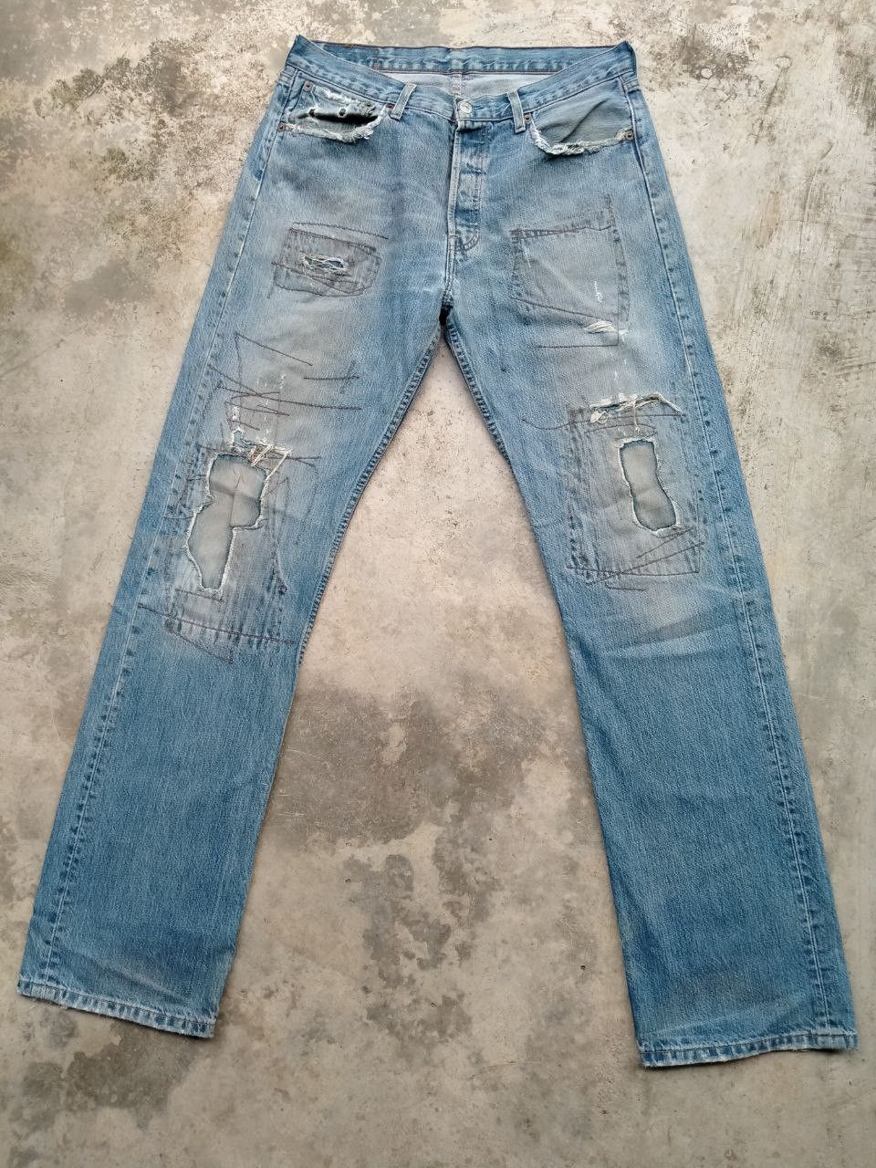 Levi's Rare!! Vintage Levi's 501 Distressed Rip Patchwork Jeans Size US 32 / EU 48 - 2 Thumbnail