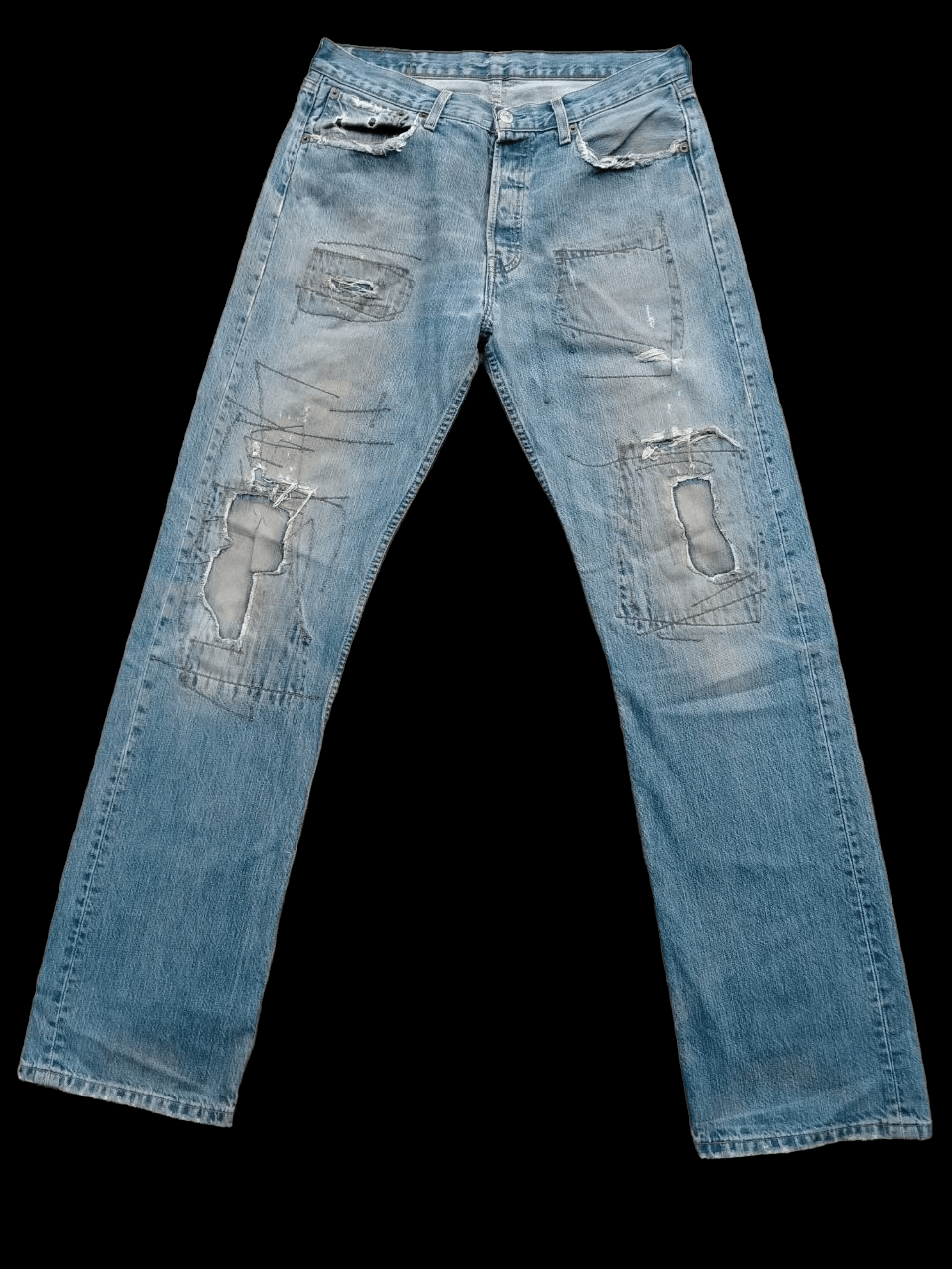 Levi's Rare!! Vintage Levi's 501 Distressed Rip Patchwork Jeans Size US 32 / EU 48 - 1 Thumbnail