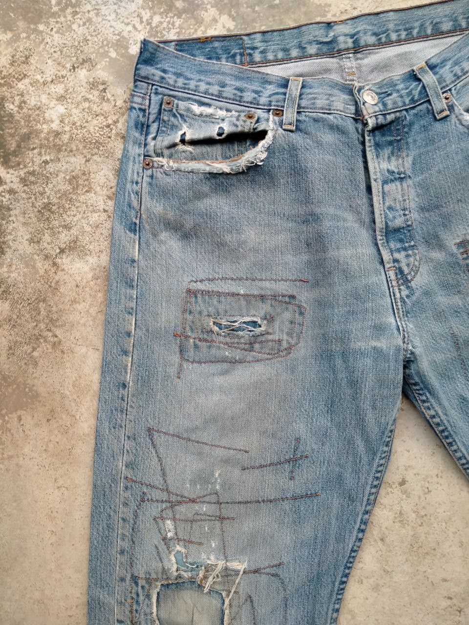 Levi's Rare!! Vintage Levi's 501 Distressed Rip Patchwork Jeans Size US 32 / EU 48 - 7 Thumbnail