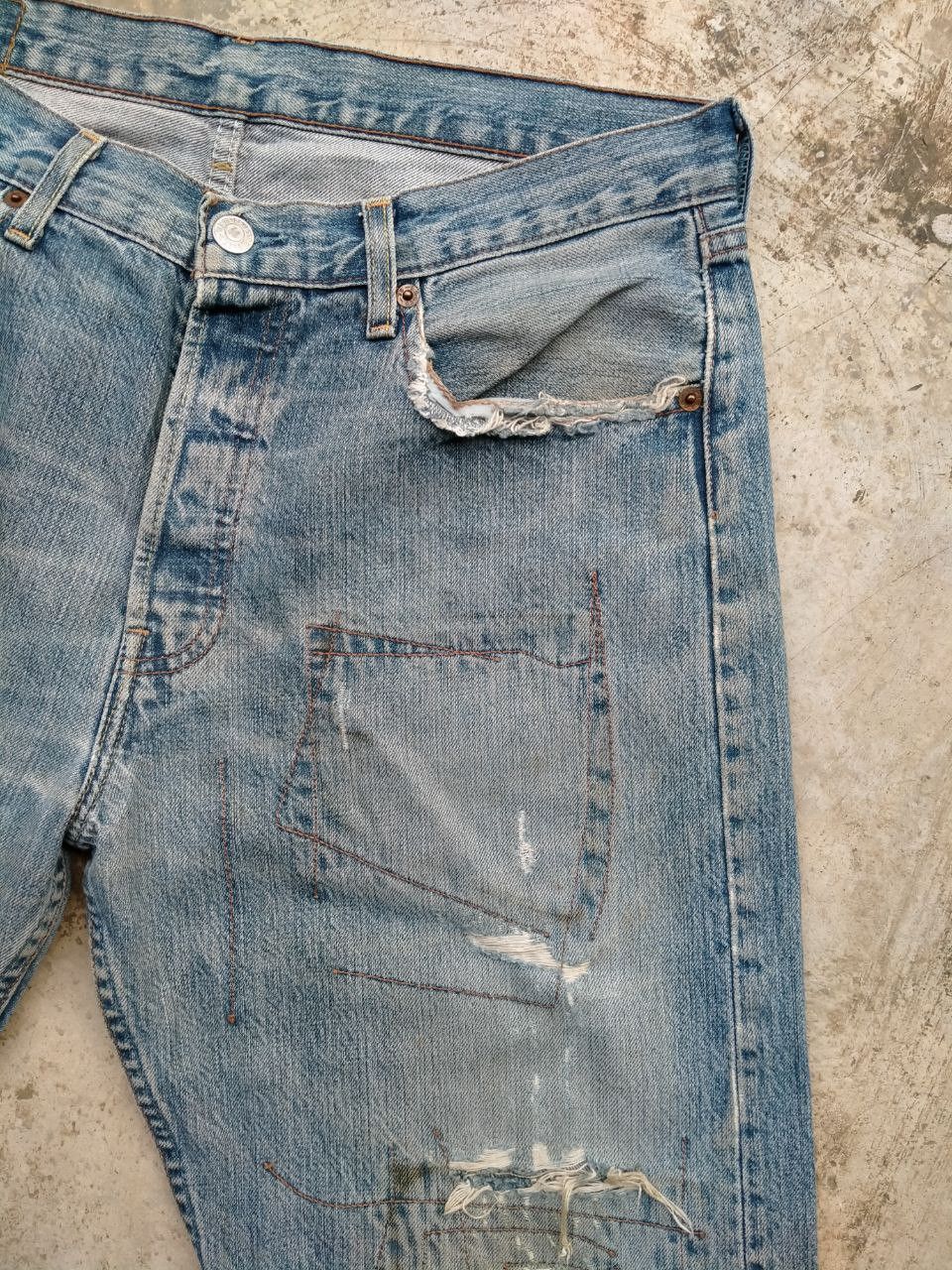 Levi's Rare!! Vintage Levi's 501 Distressed Rip Patchwork Jeans Size US 32 / EU 48 - 10 Thumbnail