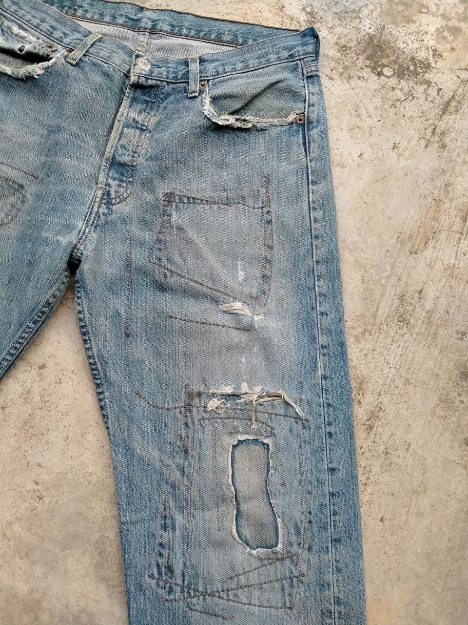 Levi's Rare!! Vintage Levi's 501 Distressed Rip Patchwork Jeans Size US 32 / EU 48 - 11 Thumbnail