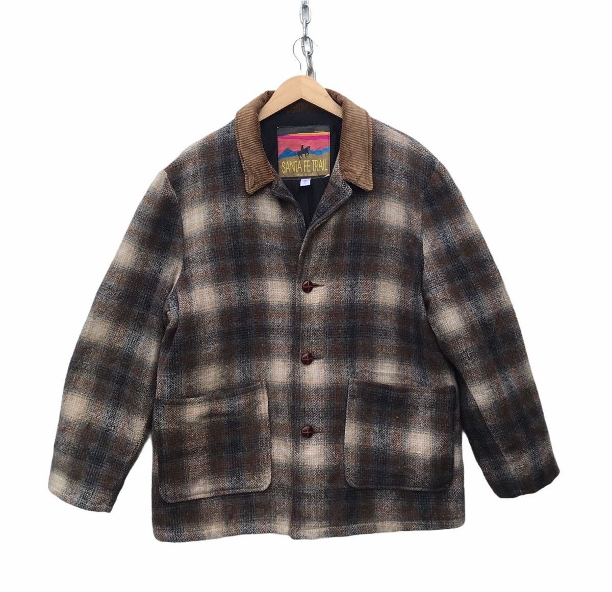 image of Vintage Santa Fe Trail Shadow Plaid Usa Jacket in Brown, Men's (Size Large)