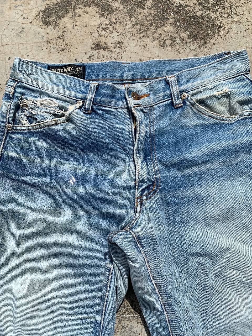 Japanese Brand Blue Way Distressed Washed Denim Size US 28 / EU 44 - 3 Thumbnail