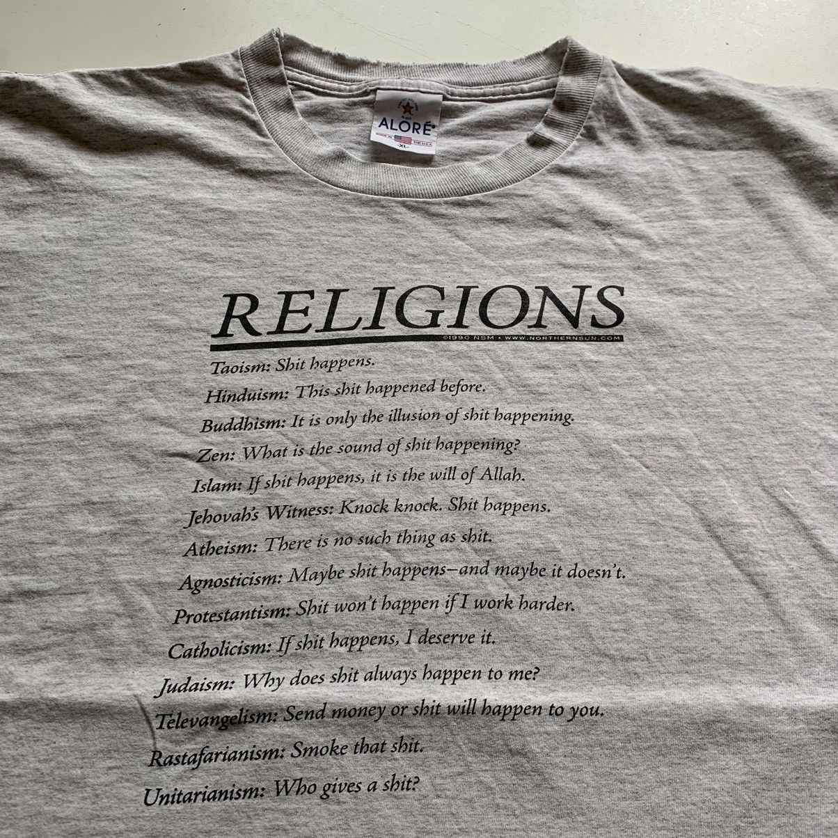 Vintage Vintage 90s World Religions Graphic Funny T Shirt XL Rare Size US XL / EU 56 / 4 - 2 Thumbnail