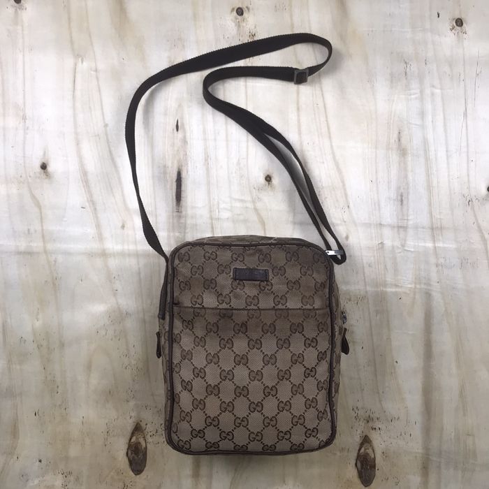 Vintage Y2K Gucci GG Web Monogram Canvas Leather Shoulder Bag