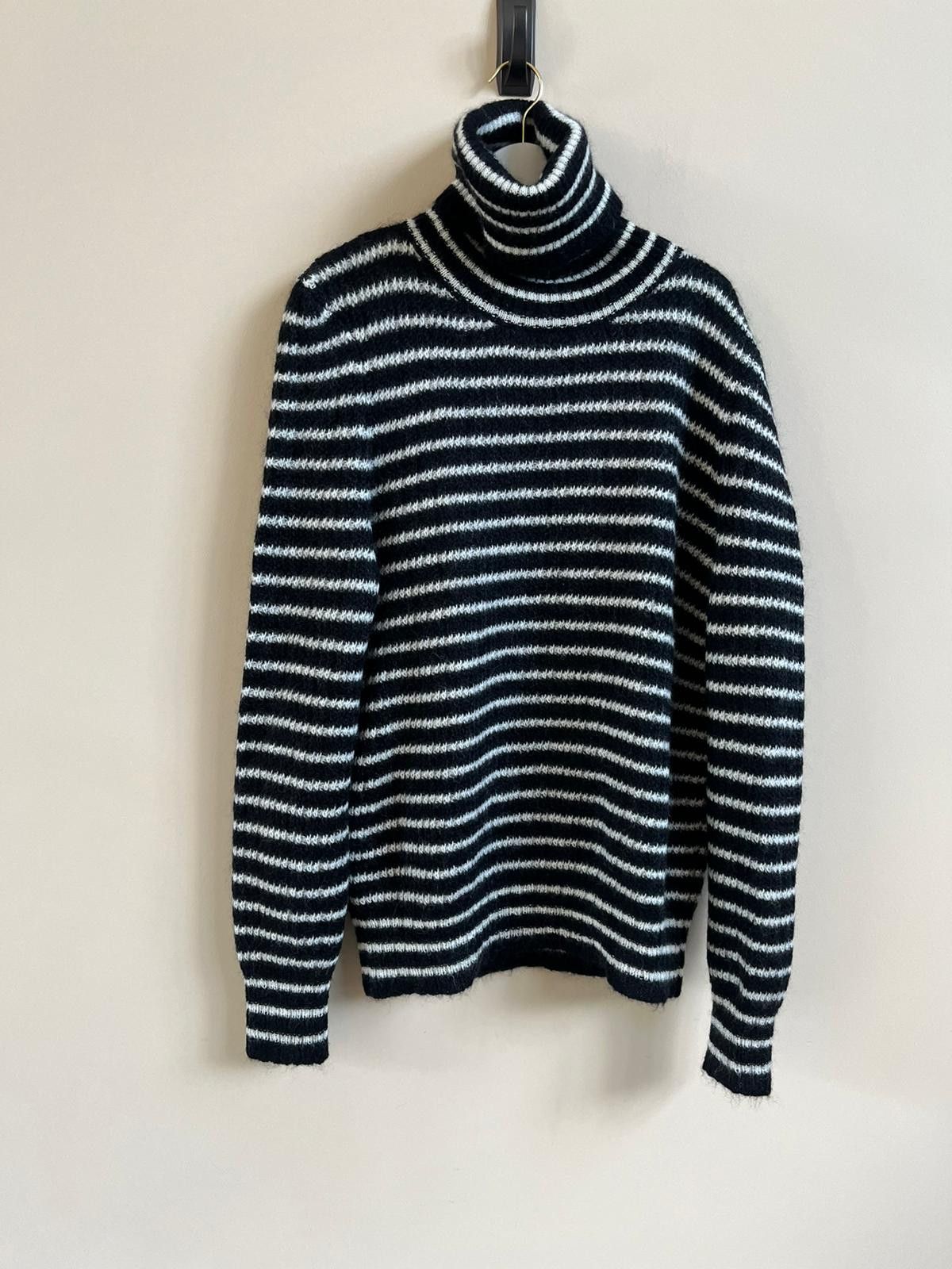 Saint Laurent Paris Small Fit Cashmere Stripe Turtleneck Sweater Black & White Size US XL / EU 56 / 4 - 9 Thumbnail