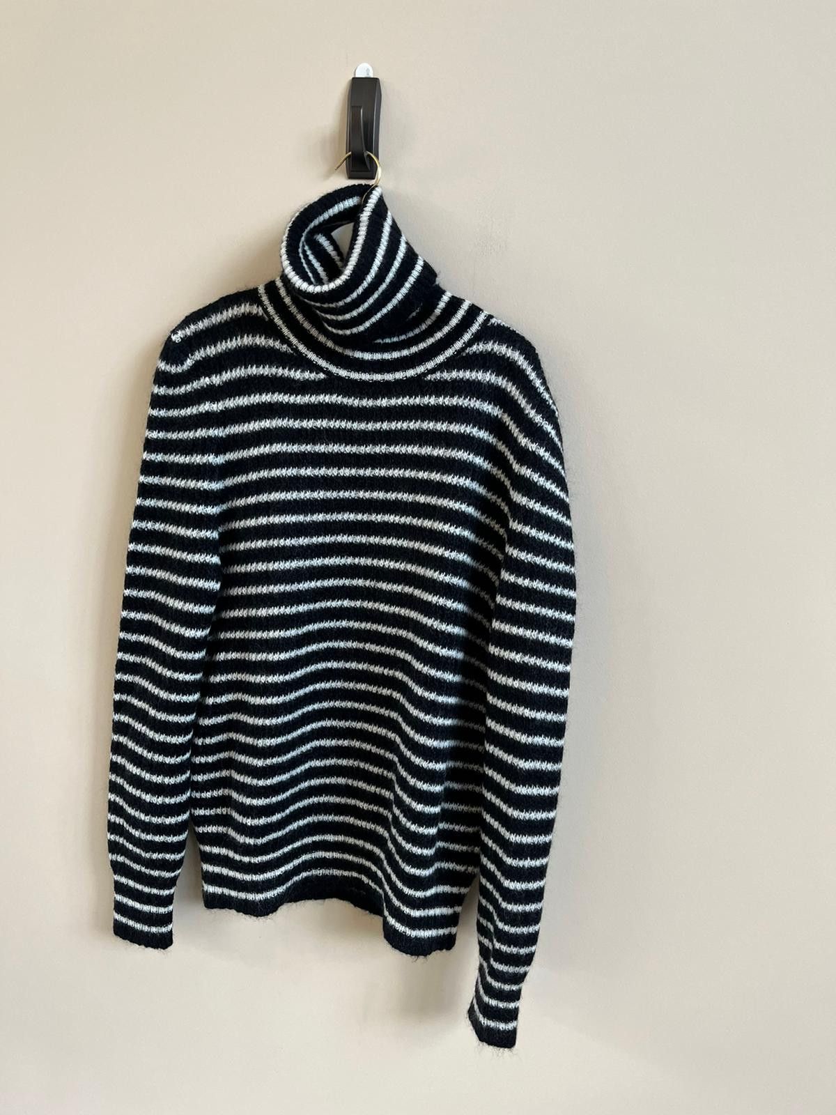 Saint Laurent Paris Small Fit Cashmere Stripe Turtleneck Sweater Black & White Size US XL / EU 56 / 4 - 8 Thumbnail