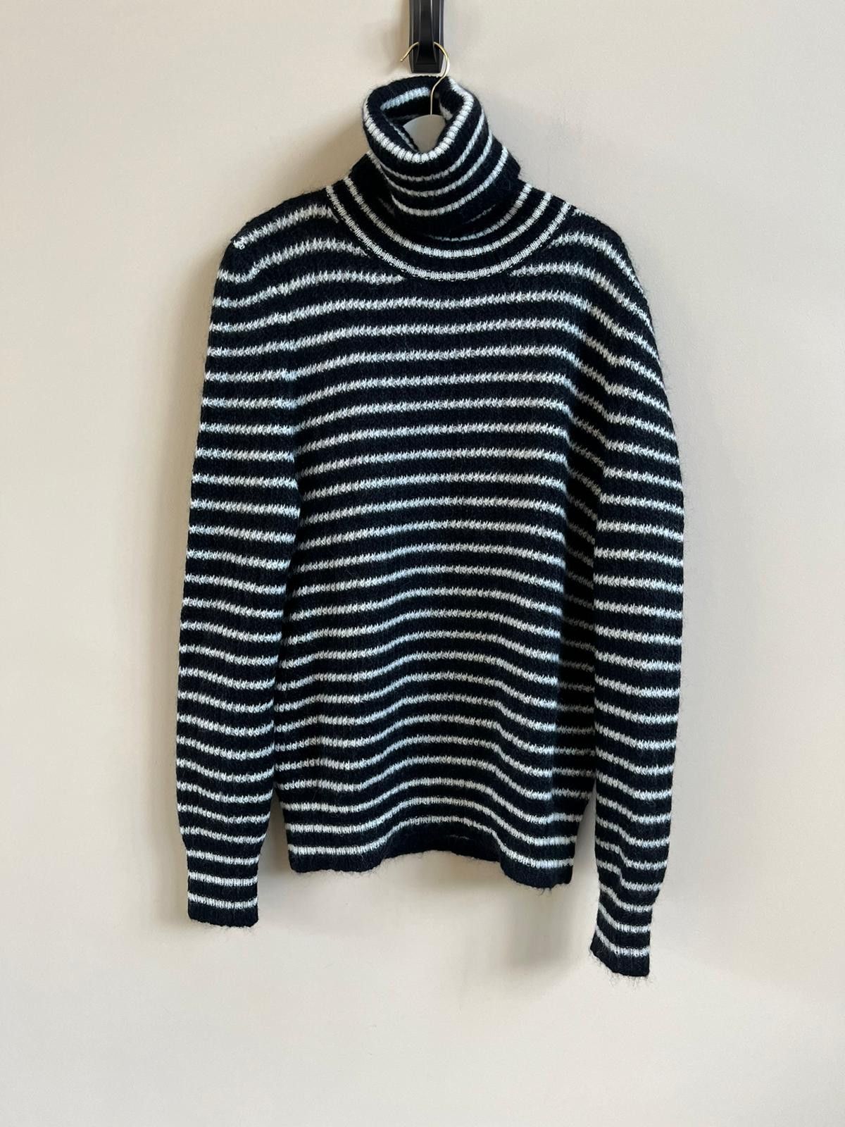 Saint Laurent Paris Small Fit Cashmere Stripe Turtleneck Sweater Black & White Size US XL / EU 56 / 4 - 1 Thumbnail