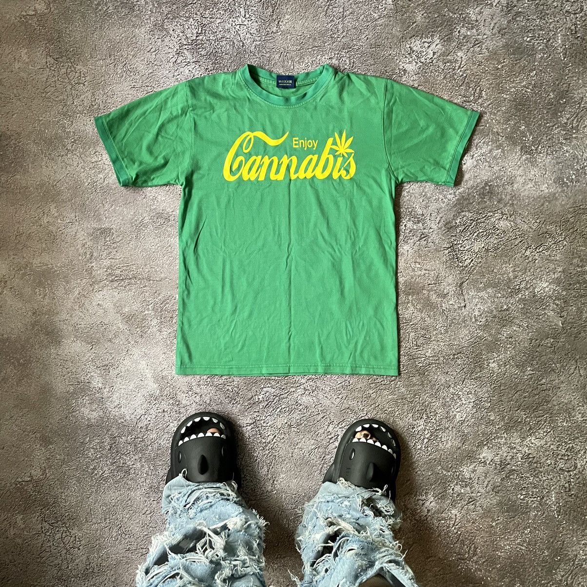 image of Humor x Vintage Y2K Adult “ Enjoy Cannabis Smoke Weed “ Funny Buytee in Green, Men's (Size Medium)