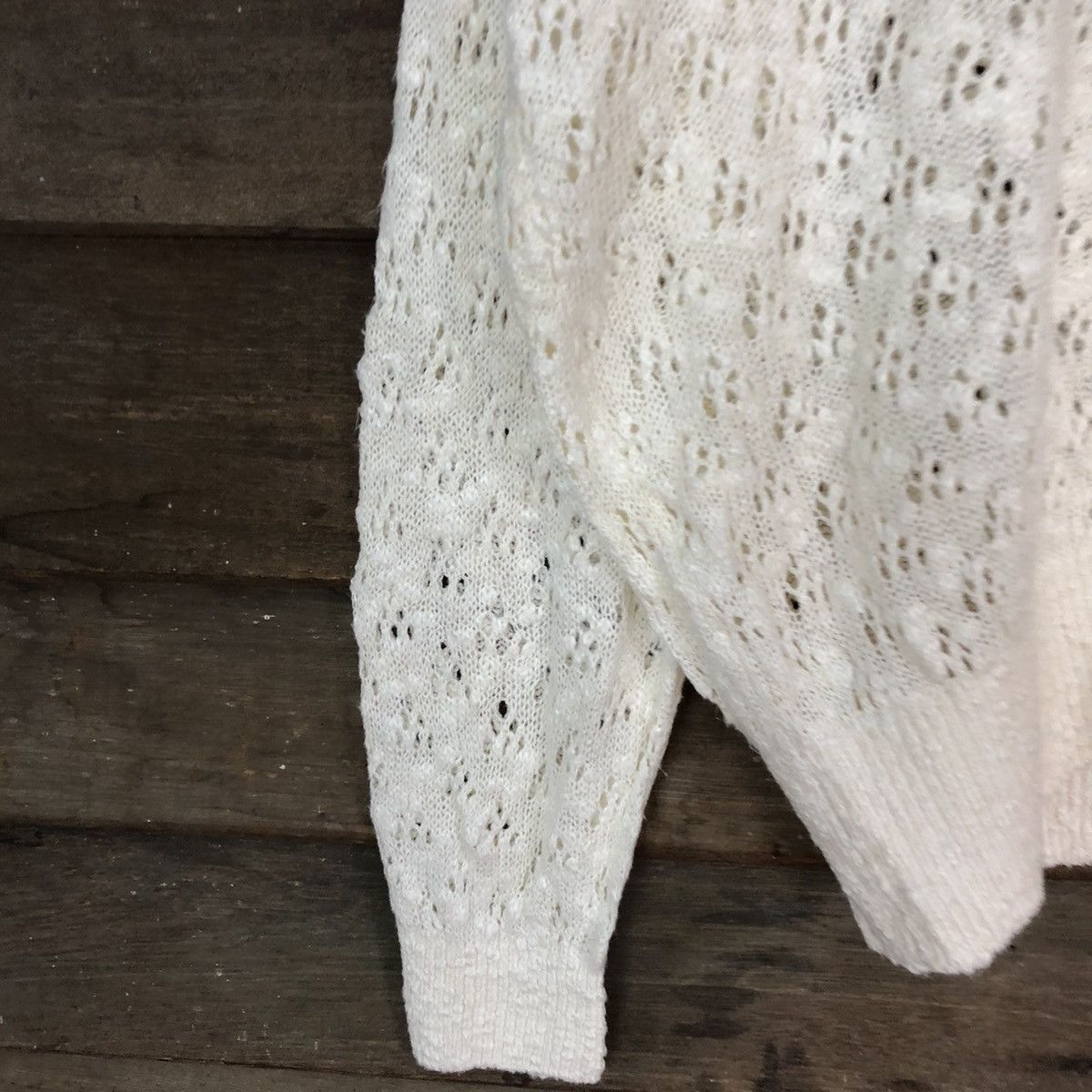 Homespun Knitwear × Vintage Juelarssy Cream crochet meshnet knit Cardigan #400B Size L / US 10 / IT 46 - 5 Thumbnail