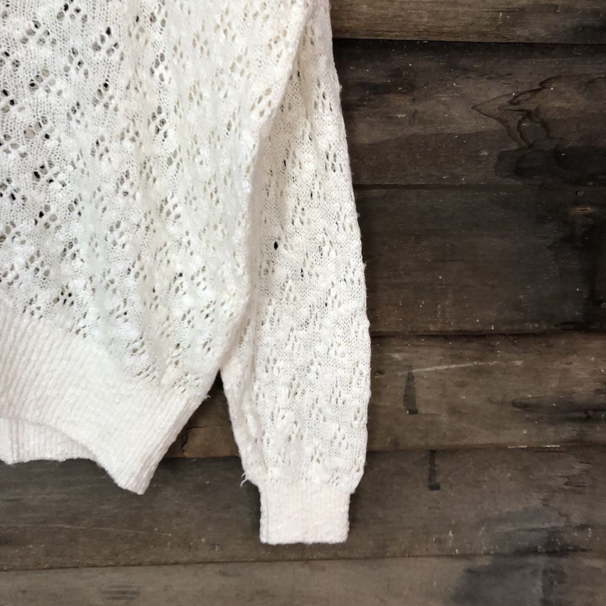 Homespun Knitwear × Vintage Juelarssy Cream crochet meshnet knit Cardigan #400B Size L / US 10 / IT 46 - 4 Thumbnail
