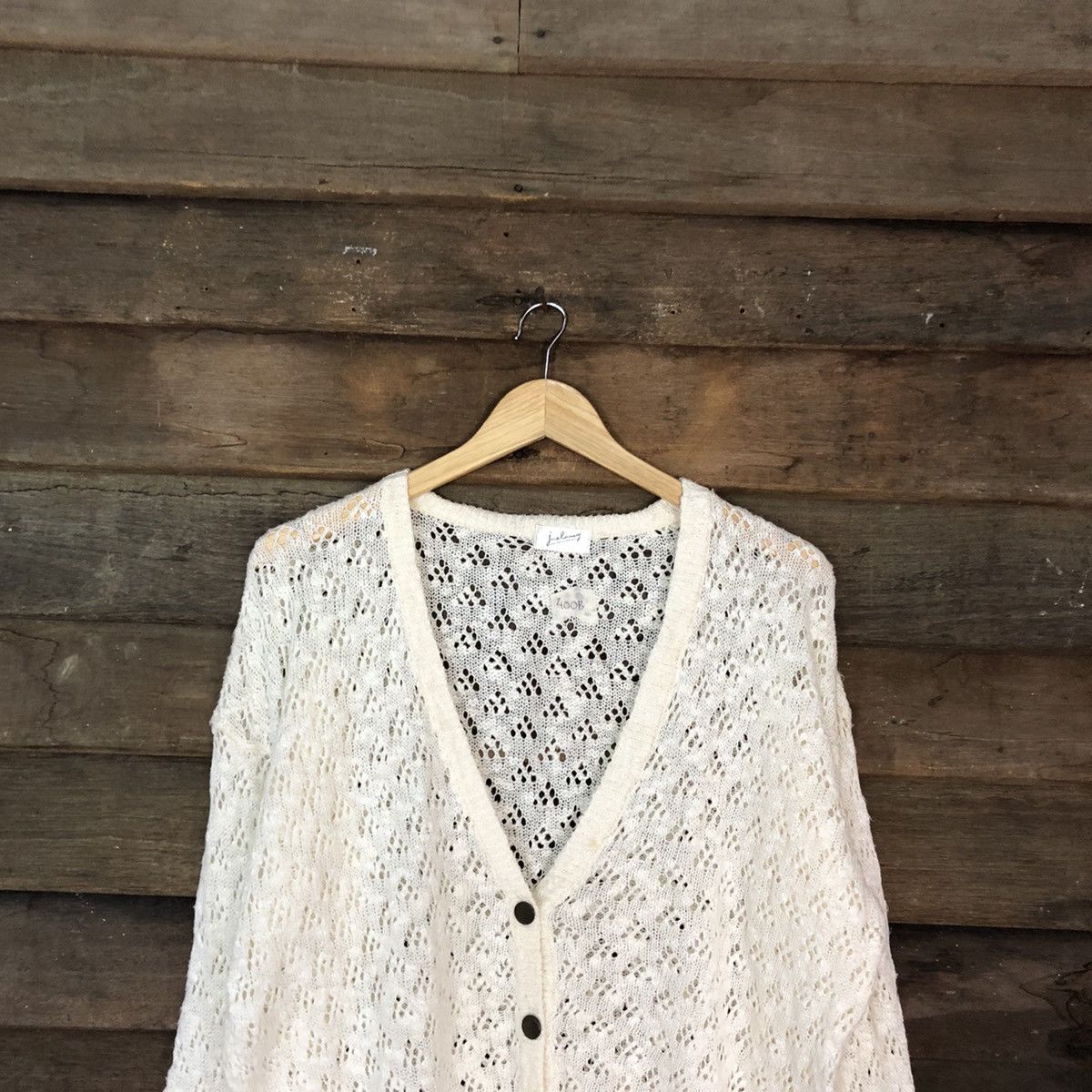 Homespun Knitwear × Vintage Juelarssy Cream crochet meshnet knit Cardigan #400B Size L / US 10 / IT 46 - 2 Thumbnail