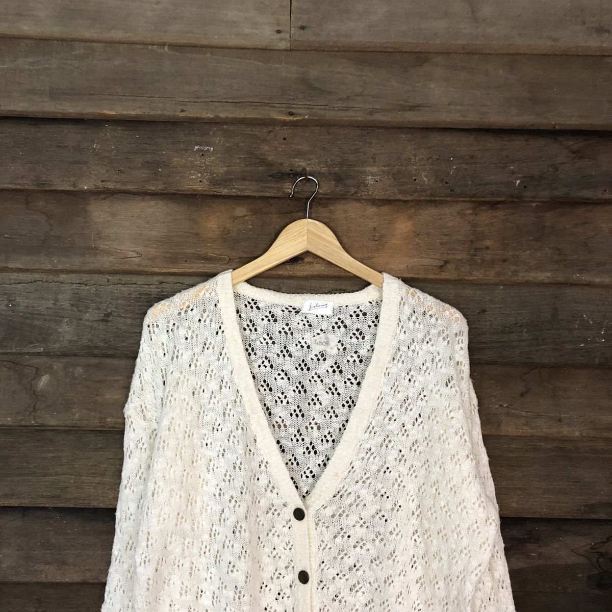 Homespun Knitwear × Vintage Juelarssy Cream crochet meshnet knit Cardigan #400B Size L / US 10 / IT 46 - 8 Thumbnail