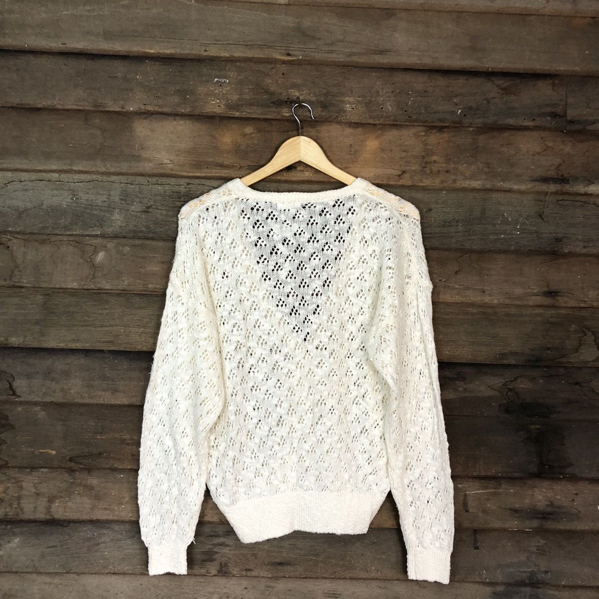 Homespun Knitwear × Vintage Juelarssy Cream crochet meshnet knit Cardigan #400B Size L / US 10 / IT 46 - 11 Thumbnail