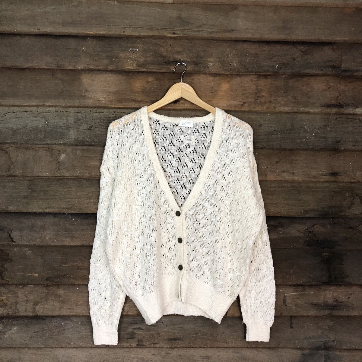 Homespun Knitwear × Vintage Juelarssy Cream crochet meshnet knit Cardigan #400B Size L / US 10 / IT 46 - 1 Thumbnail