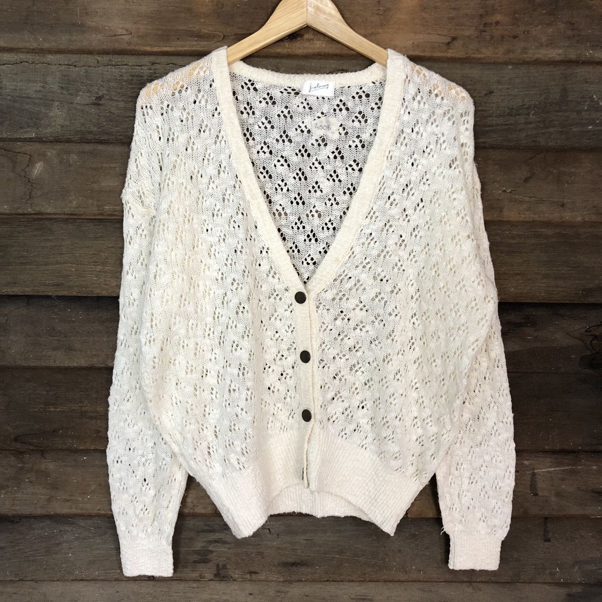 Homespun Knitwear × Vintage Juelarssy Cream crochet meshnet knit Cardigan #400B Size L / US 10 / IT 46 - 7 Thumbnail