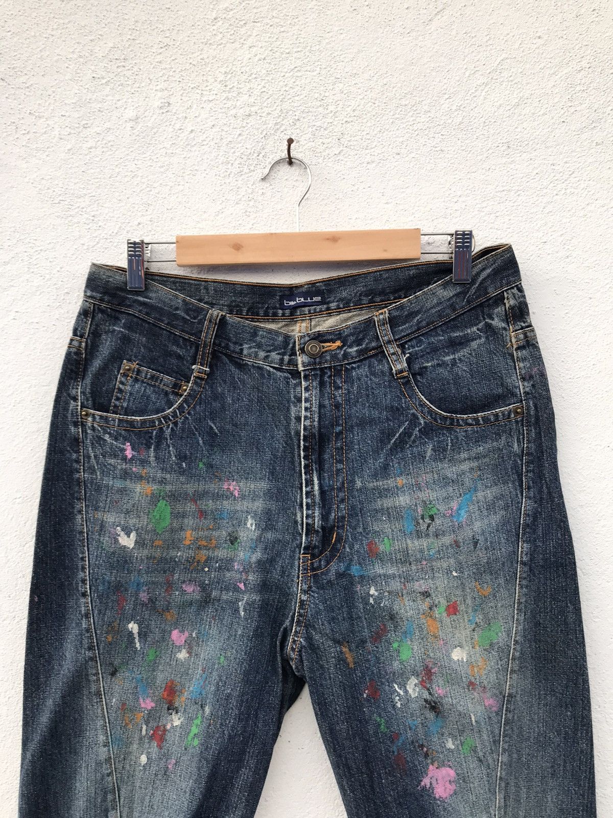 If Six Was Nine × Japanese Brand Bit Blue Paint Splatted Jeans Size US 32 / EU 48 - 1 Thumbnail