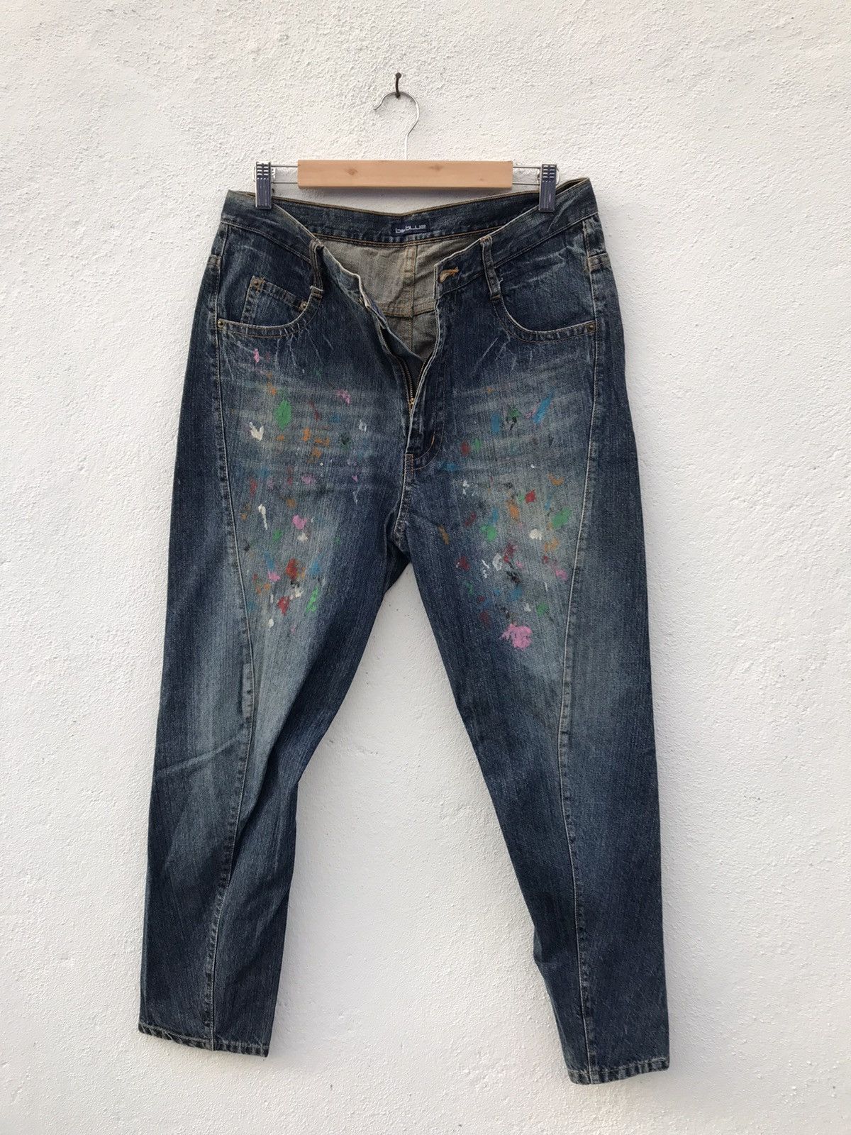 If Six Was Nine × Japanese Brand Bit Blue Paint Splatted Jeans Size US 32 / EU 48 - 6 Thumbnail
