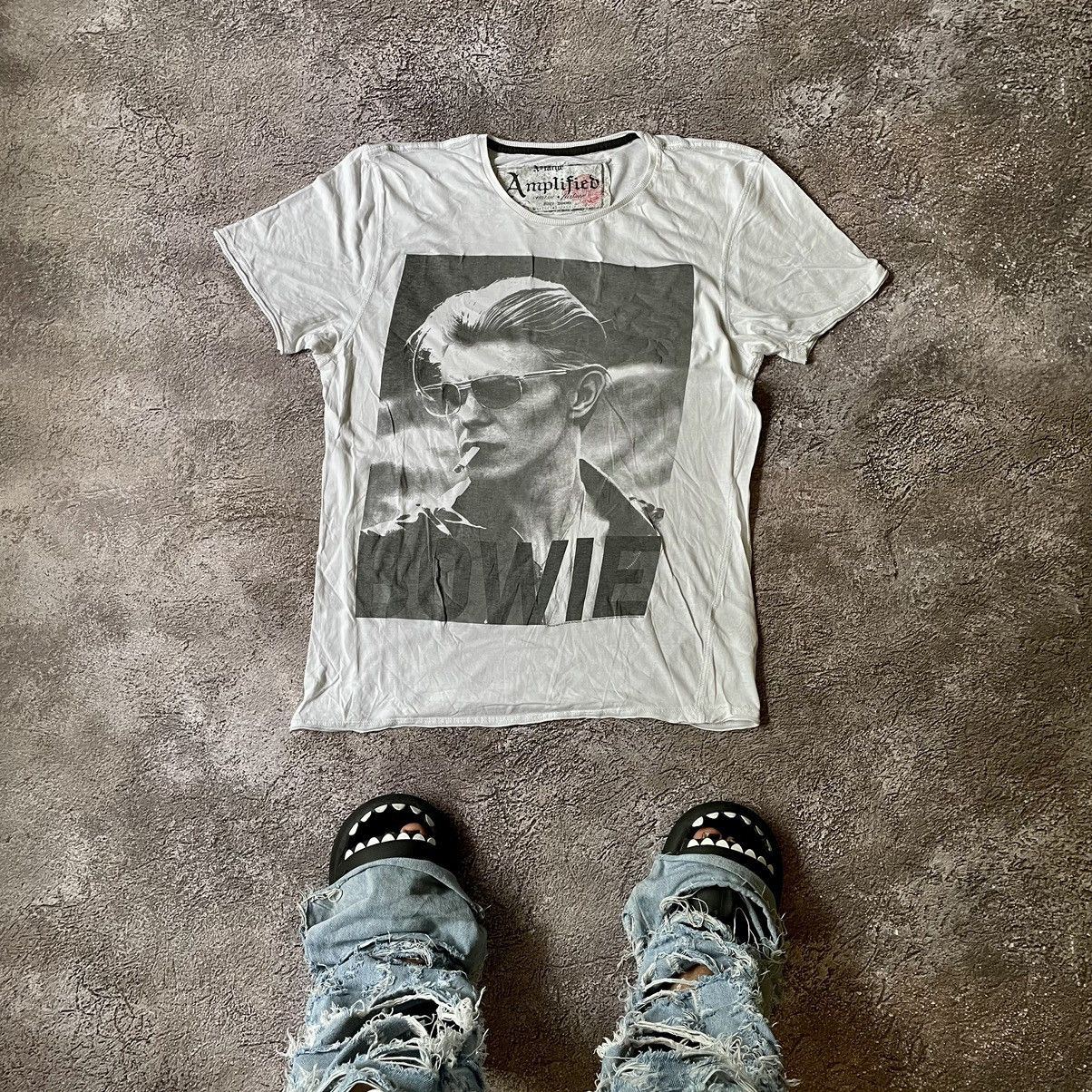 Vintage Y2K David Bowie Graphic Tee Sun Faded Black Skate XL