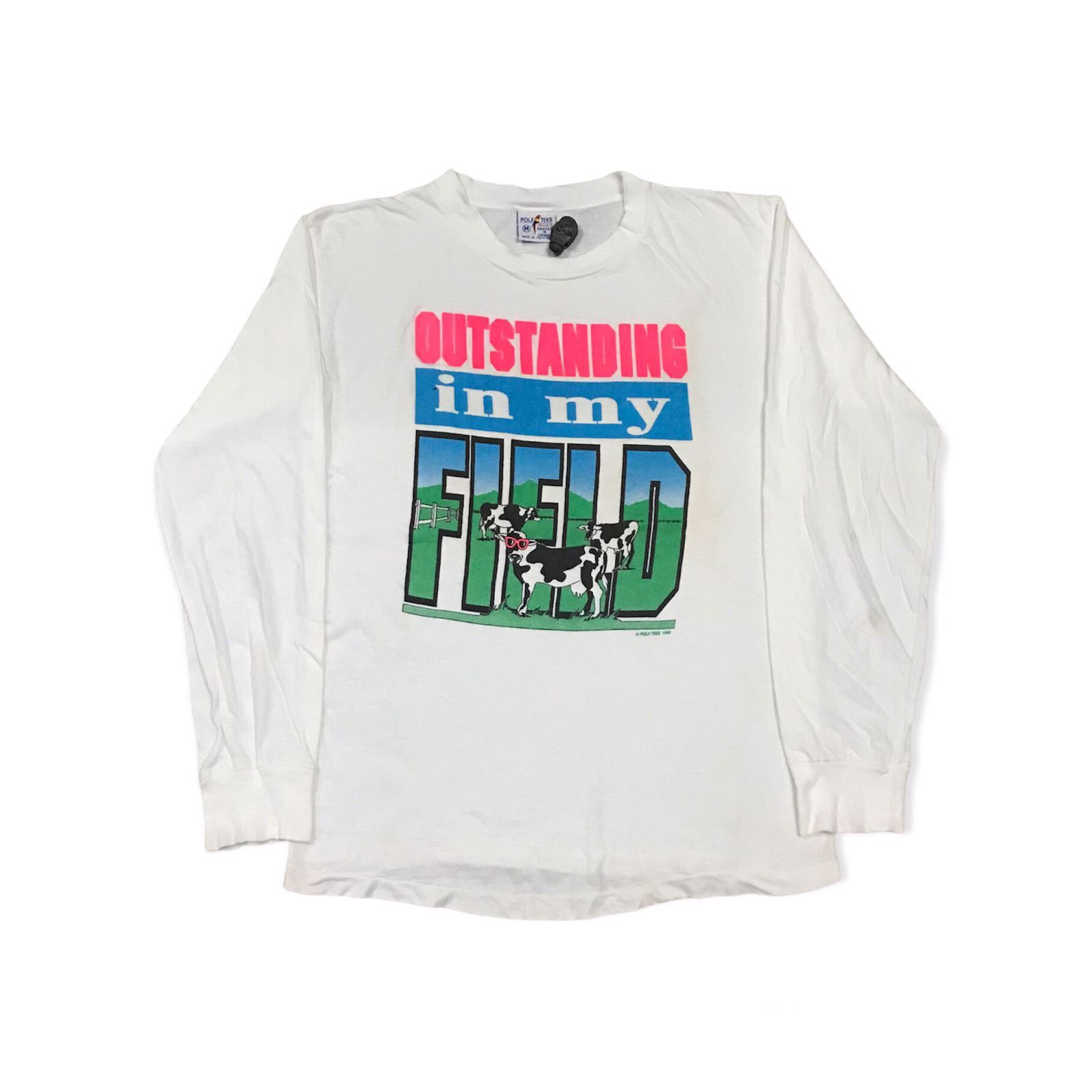 image of Animal Tee x Lowrys Farm Vintage 80's Poly Tees Outstanding In My Field Long Sleeve in White (Size 