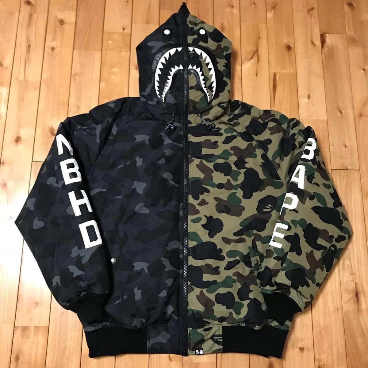 Pre owned Bape X Neighborhood 2019 Bape Neighborhood Shark Hoodie Down Jacket In Green Camo ModeSens