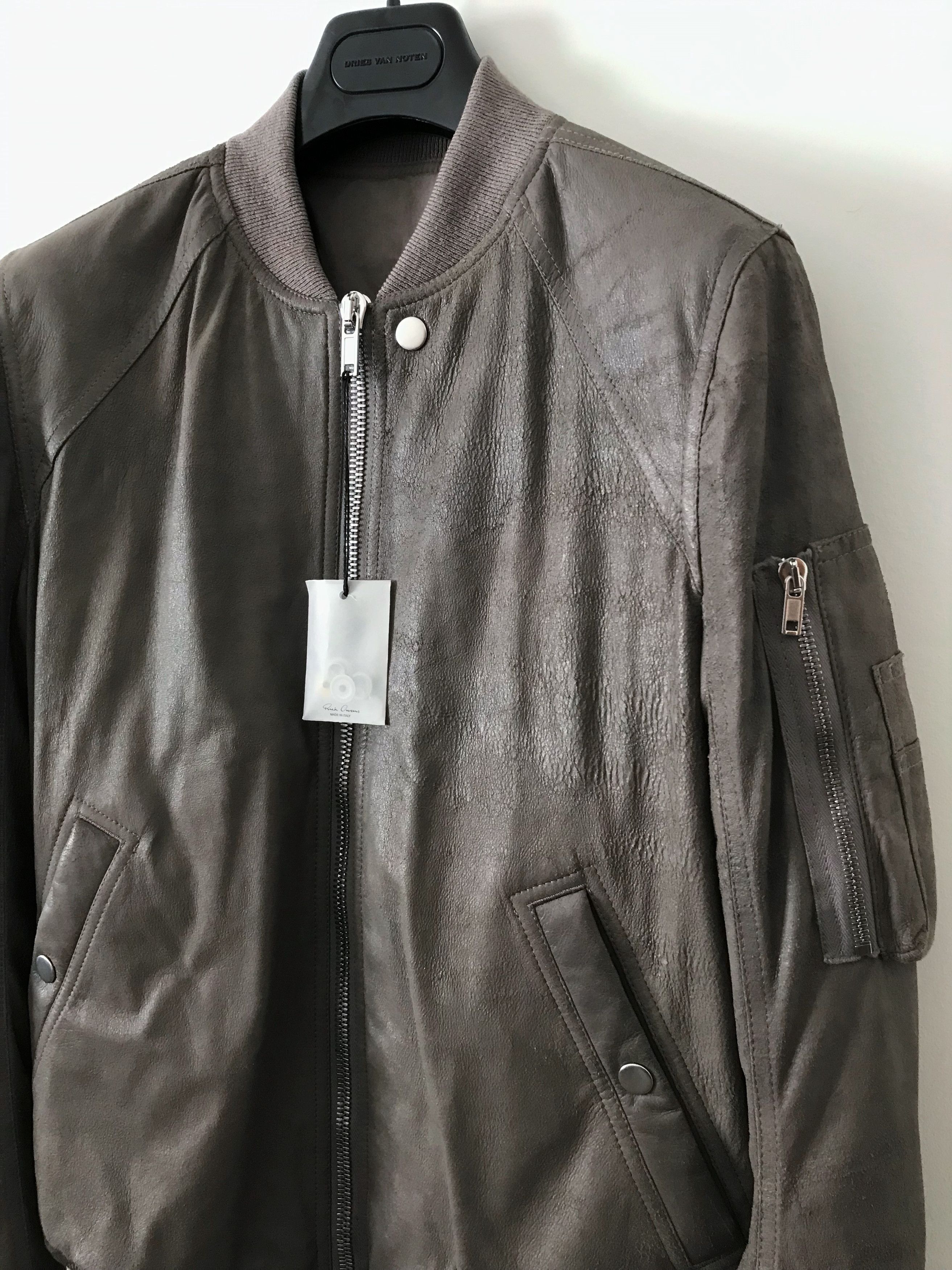 Pre-owned Rick Owens Eu48 Blistered Lambskin Padded Flight Bomber
