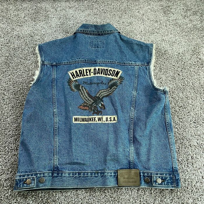 Harley Davidson VINTAGE HARLEY DAVIDSON DENIM VEST MENS LARGE BIKER ...